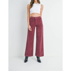 Women's DEAR JOHN Burgundy Plum Boho Revival Corduroy Wide Leg Pants Size 30